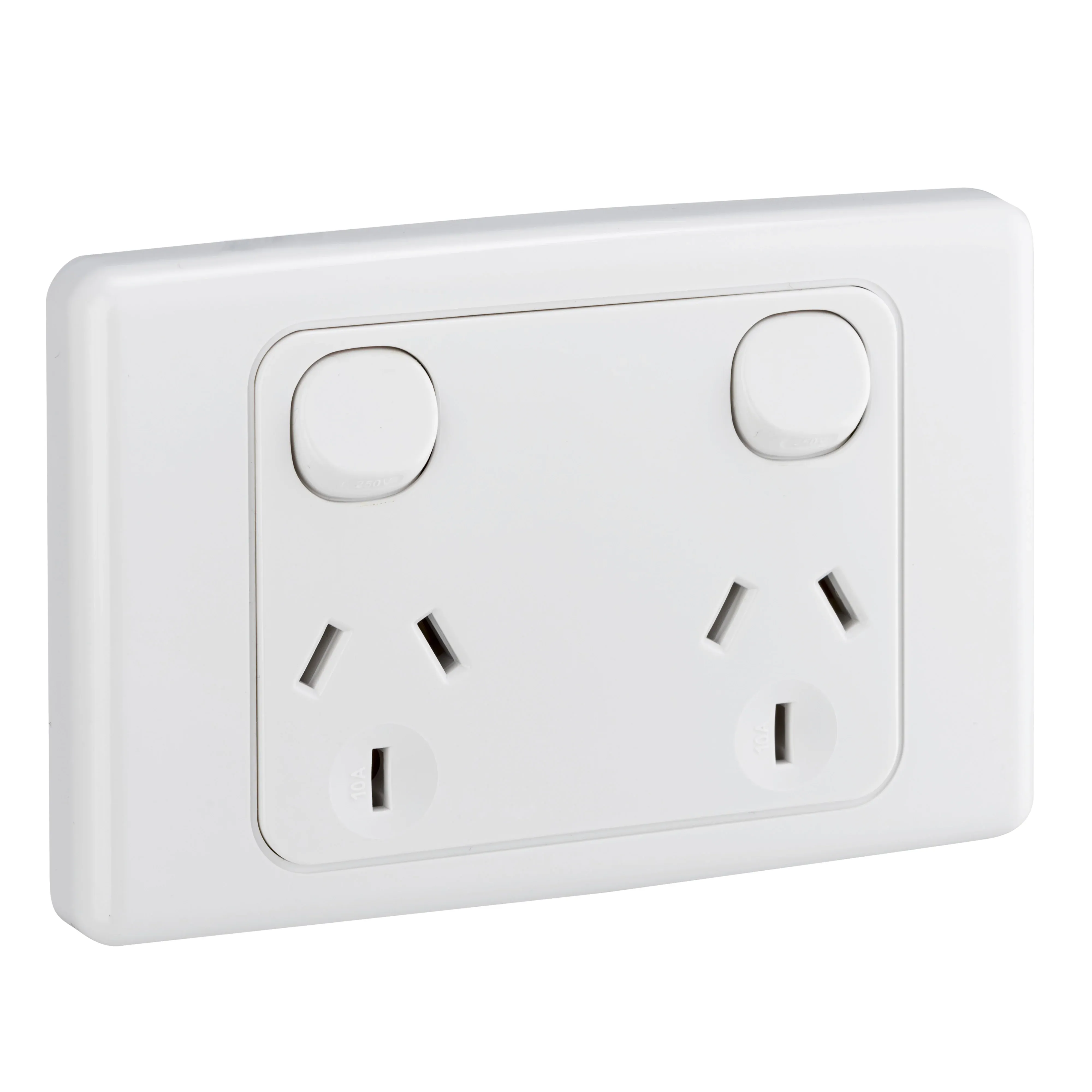 Clipsal Double Power Point Flush Mount Standard 10A 250V 2 Pole Horizontal White | 2025DWE