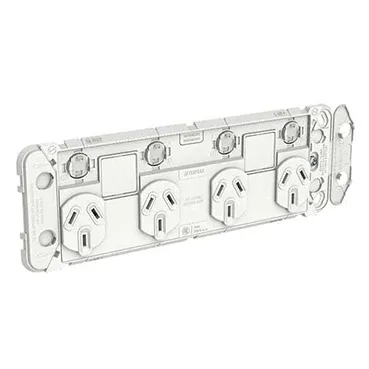 Clipsal Iconic Quad Switch Power Point Grid with 2 extra switches Horizontal Mount, 250V, 10A, Less Mechanisms | 3015/4XXUAG