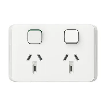 Clipsal Iconic Double Power Point Skin Horizontal Mount, 250V, 10A, Clip-On | Vivid White 3025C-VW