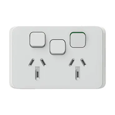 Clipsal Iconic Double Power Point Skin with 1 extra switch Horizontal Mount, 250V, 10A, Clip-On | Cool Grey 3025XC-CY