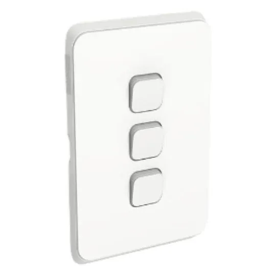 Clipsal Iconic Switch Flush Mount Rocker Standard 3 Gang 10A/AX 250V 1 Pole 1/2 Way Vertical Vivid White | 3043VAVW