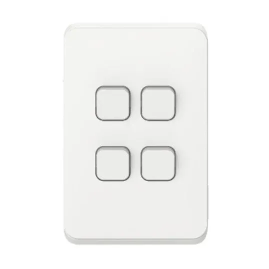 Clipsal Iconic Switch Flush Mount Rocker Standard 4 Gang 10A/AX 250V 1 Pole 1/2 Way Vertical Vivid White | 3044VAVW