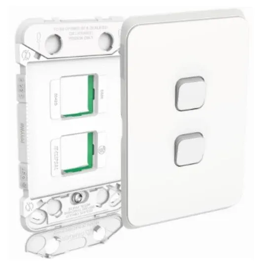 Clipsal Iconic Switch Grid Plate & Skin Flush Mount 2 Gang Horizontal/Vertical Vivid White | 3042VHVW