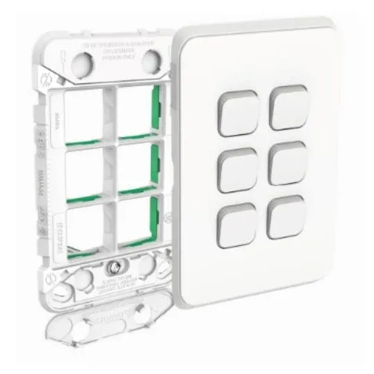 Clipsal Iconic Switch Grid Plate & Skin Flush Mount 6 Gang Horizontal/Vertical Vivid White | 3046VHVW