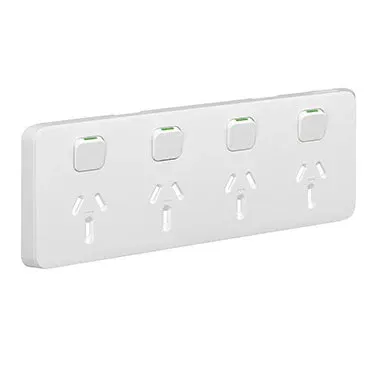 Clipsal Iconic Quad Power Point Skin Horizontal Mount, 250V, 10A, Clip-On | Extra White | 3015/4C-XW