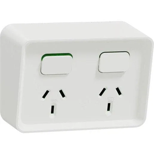 Clipsal Power Point 10A Double Iconic Horizontal White Outdoor IP54 O3025-XW