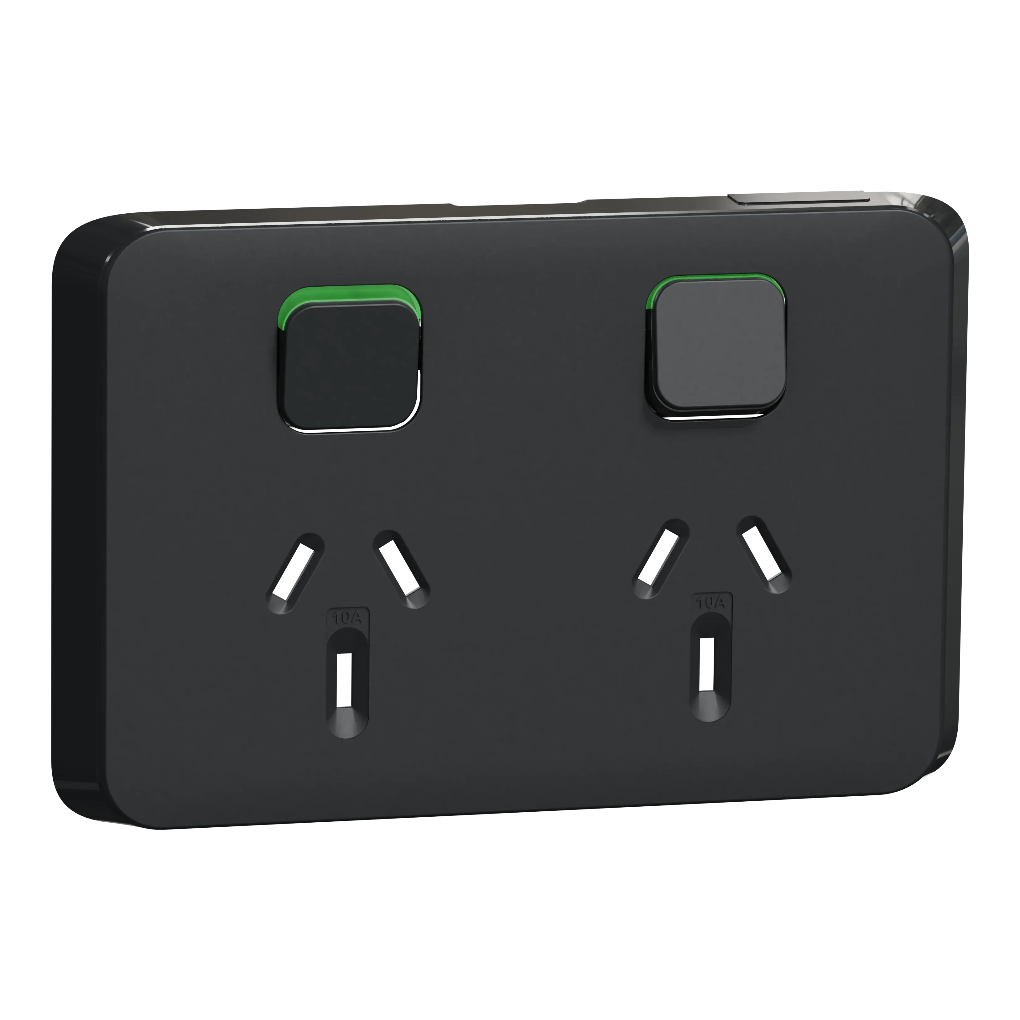 Clipsal Iconic Double Power Point Skin Horizontal Mount, 250V, 10A, Clip-On | Extra Black 3025C-XB