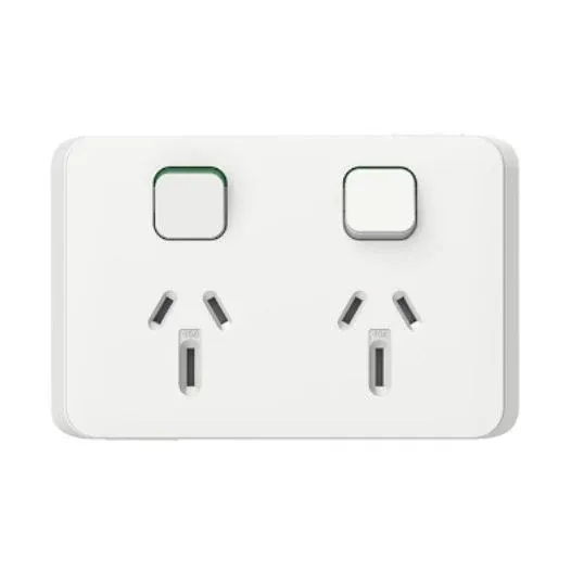 Clipsal Double Power Point Flush Mount 15A 250V 2P+E Horizontal Vivid White | 3025/15VW