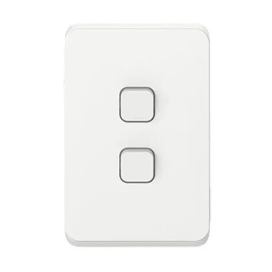 Clipsal Iconic Switch Flush Mount Rocker Standard 2 Gang 10A/AX 250V 1 Pole 1/2 Way Vertical Extra Vivid White | 3042VAXW