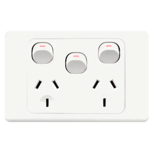 GSME Double Power Point Flush Mount Standard 10A 240V 1 Extra Switch Horizontal White | COPPSW2G