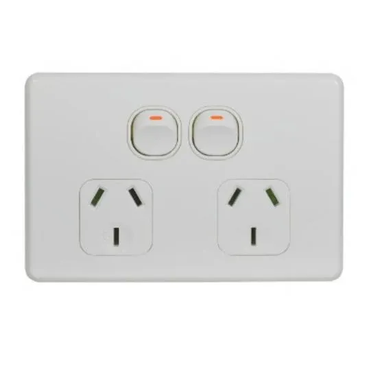 GSME Double Power Point Flush Mount Slim 10A 250V Horizontal White | FLPP2G