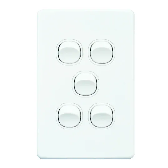 GSME Switch Cover Plate Flush Mount Standard 5 Gang 16A/10AX 250V Vertical White | PUSWV5G