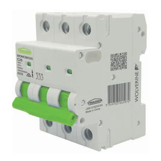 GSME Trader Miniature Circuit Breaker C Curve 400-415V 25A 6kA 3Pole 3Module 54mm DIN Rail Mount | WOMCB6325