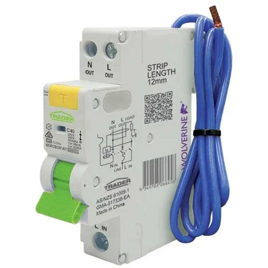 GSME Trader RCBO Type A 230-240 VAC 40 Amp 6 kA 2 Pole 30 mA IP20 1 Module | WORCBO6140T