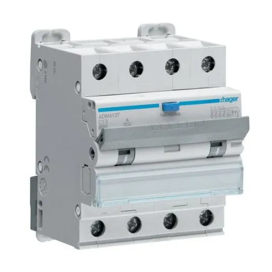 Hager Combination RCD Circuit Breaker RCBO 4Pole 10 Amp 230/400-240/415V AC 6kA DIN Rail | ADM410T