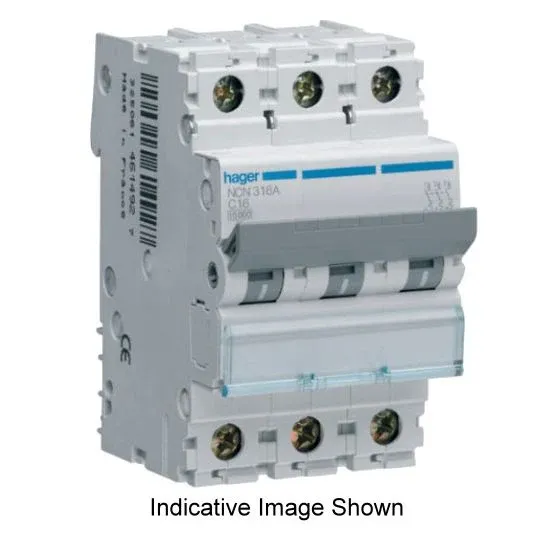 Hager Miniature Circuit Breaker D Curve 32Amp 10kA 3Pole 3Module 54mm DIN Rail Mount | NDN332A