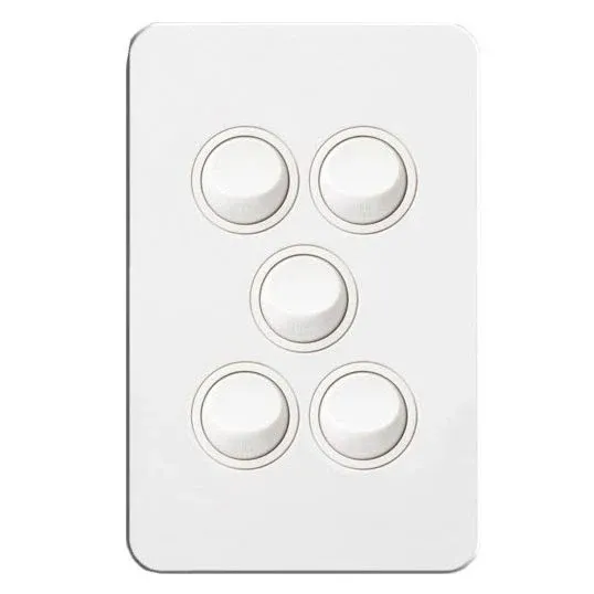 Hager Silhouette Switch Flush Mount Rocker Standard 5 Gang 16A AX 250V 2 Way Vertical White | WBSSV5