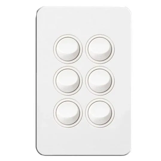 Hager Silhouette Switch Flush Mount Rocker Standard 6 Gang 16A AX 250V 2 Way Vertical White | WBSSV6
