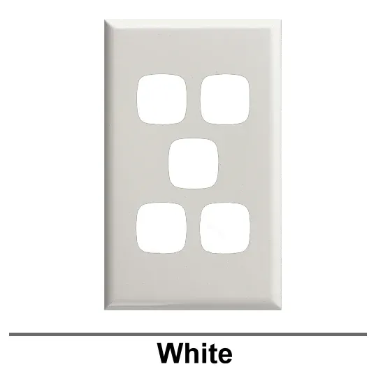 HPM Switch Cover Plate Flush Mount Standard 5 Gang Rectangular Horizontal/Vertical White | 770/5PLWE