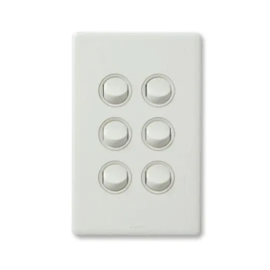 Legrand Switch Flush Mount Rocker Standard 6 Gang 16AX 230/240V 1 Pole 2 Way Vertical White | ED770/6WE