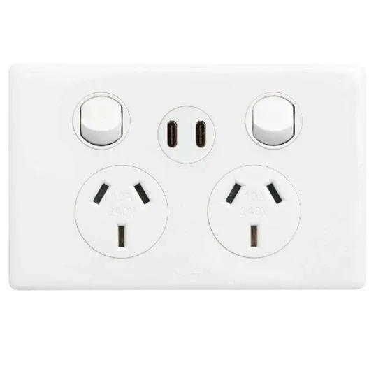 Legrand Double Power Point 2 Gang 230-240 VAC/5 VDC 3-10Amp 1P White | ED777USBN2CWE