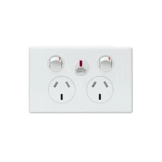 Legrand Double Power Point Flush Mount Standard 10A 240V 1 Pole Horizontal 1 Extra Function Hole White | ED777XWE