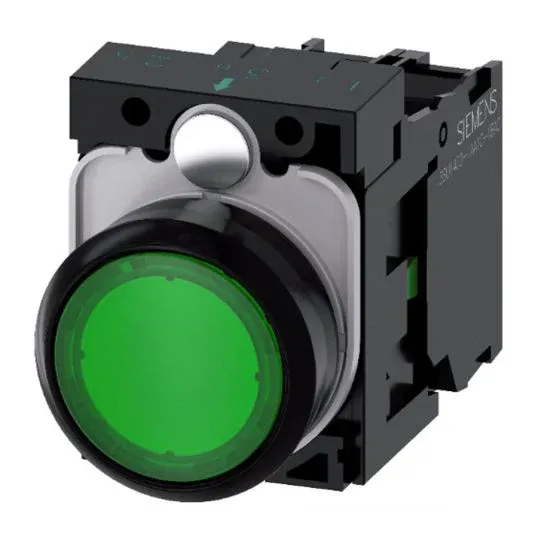 Siemens Sirius ACT Pushbutton Illuminated 22mm Round Flat Momentary 1NO Integrated LED 24VAC/DC Plastic Green | 3SU11020AB401BA0