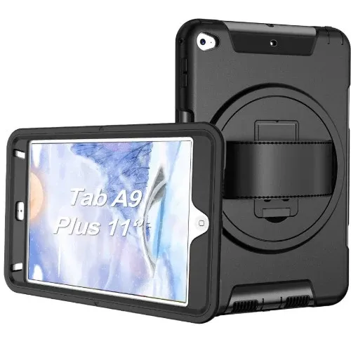 USP Rugged Samsung Galaxy Tab A11+ / Tab A9+ (11') Case Black - Built-in-Kickstand, Hand & Shoulder Strap, DropProof, 3 Years Warranty