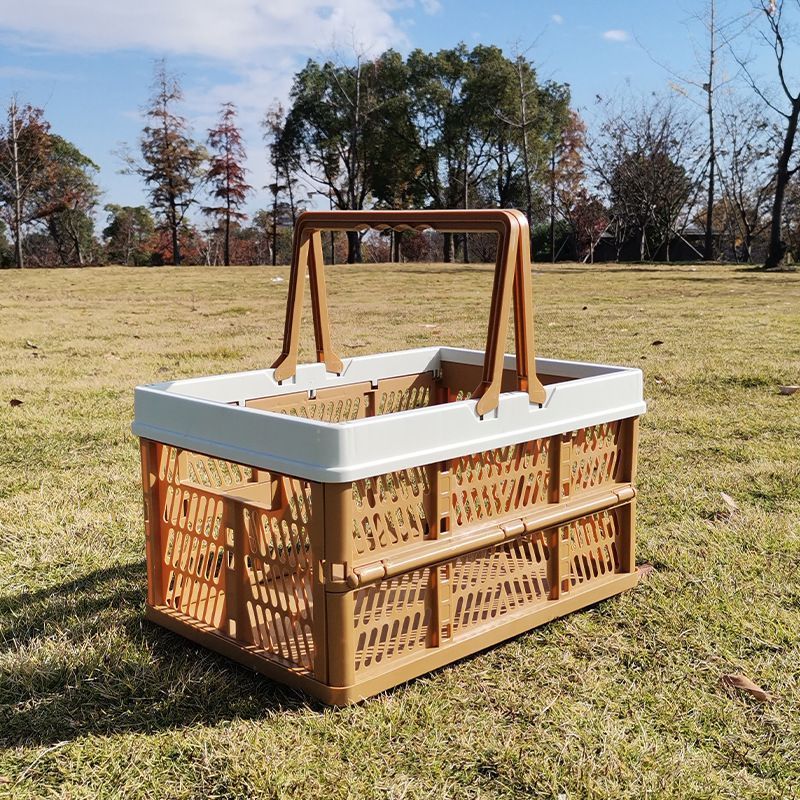 Folding picnic basket-Brown with Beige