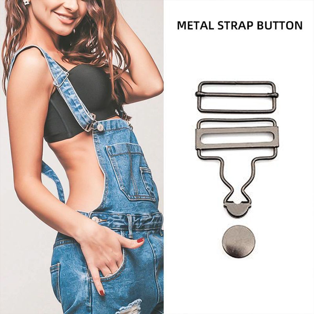 6 Sets Metal Strap Adjuster Overalls Buckles-Gun Grey