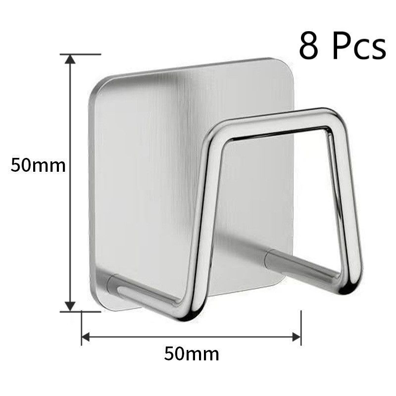 No Drill Wall Mount Bathroom Storage Hook, Household Sponge Holder, Silver 50mm 8 Pack, Oversized Set For Fully Tidying Bathroom Items