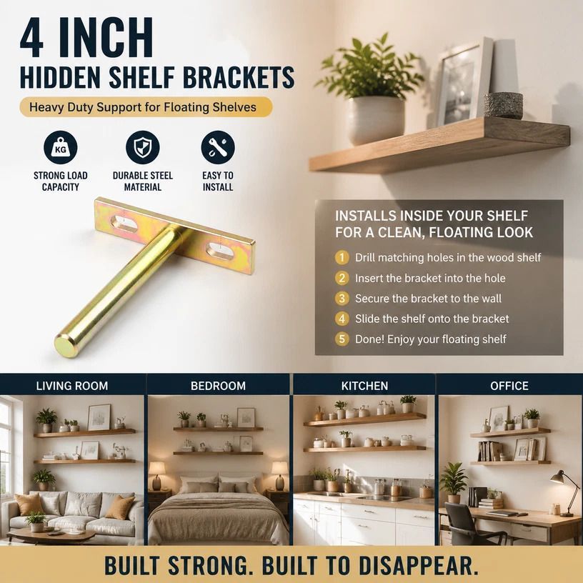 4" Color Zinc Hidden T Bracket 2Pcs w/ 5x60&5x80 Screws