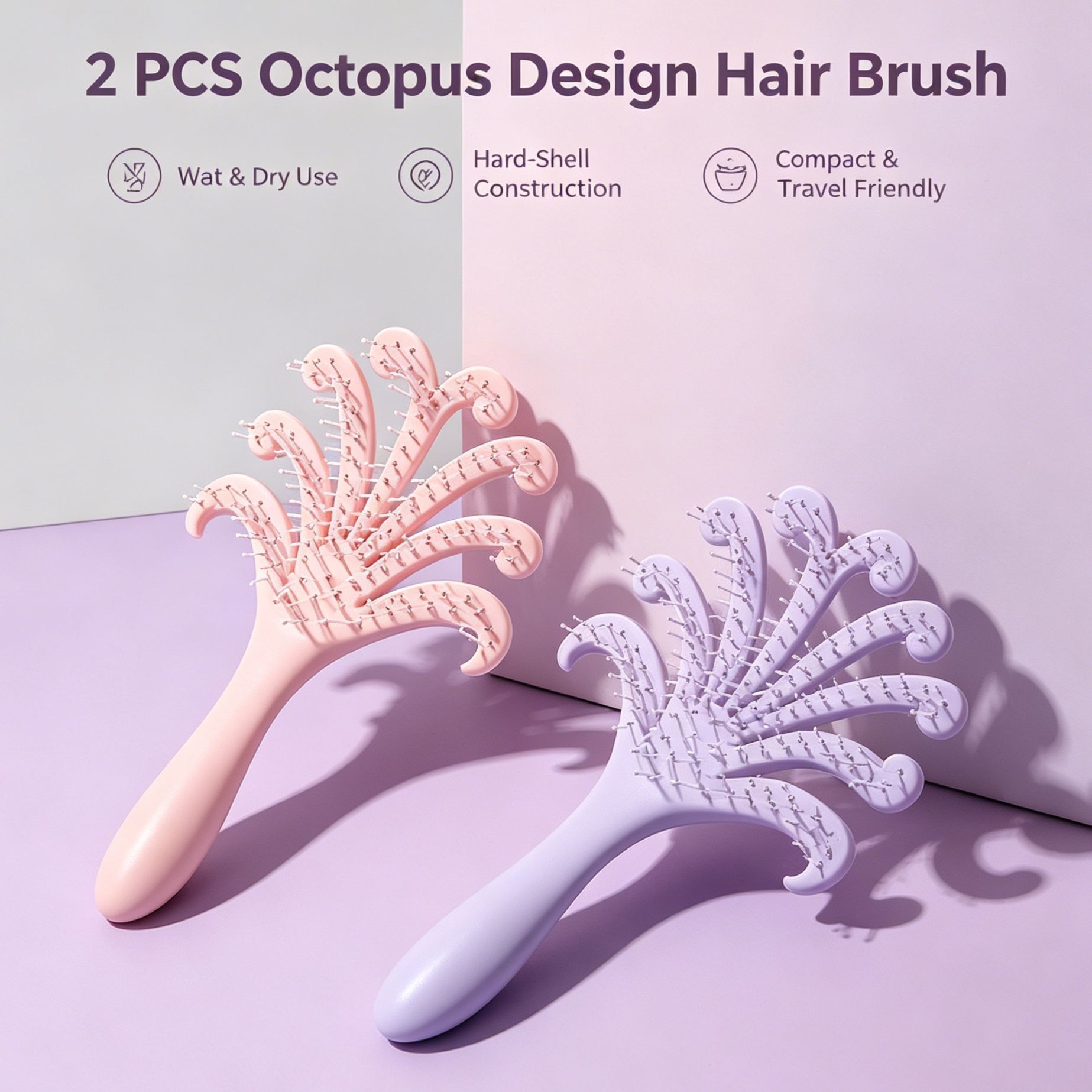 Light Pink & Light Purple Octopus Scalp Brush 2Pcs