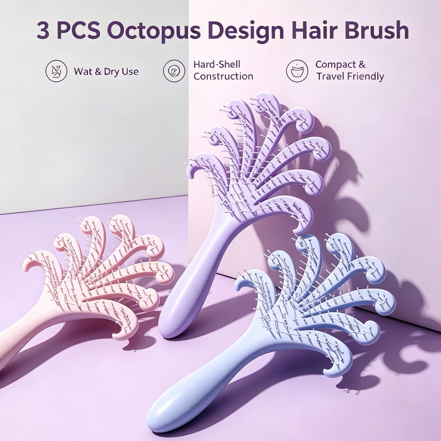 3 Colours Octopus Scalp Massage Brush Set 3Pcs