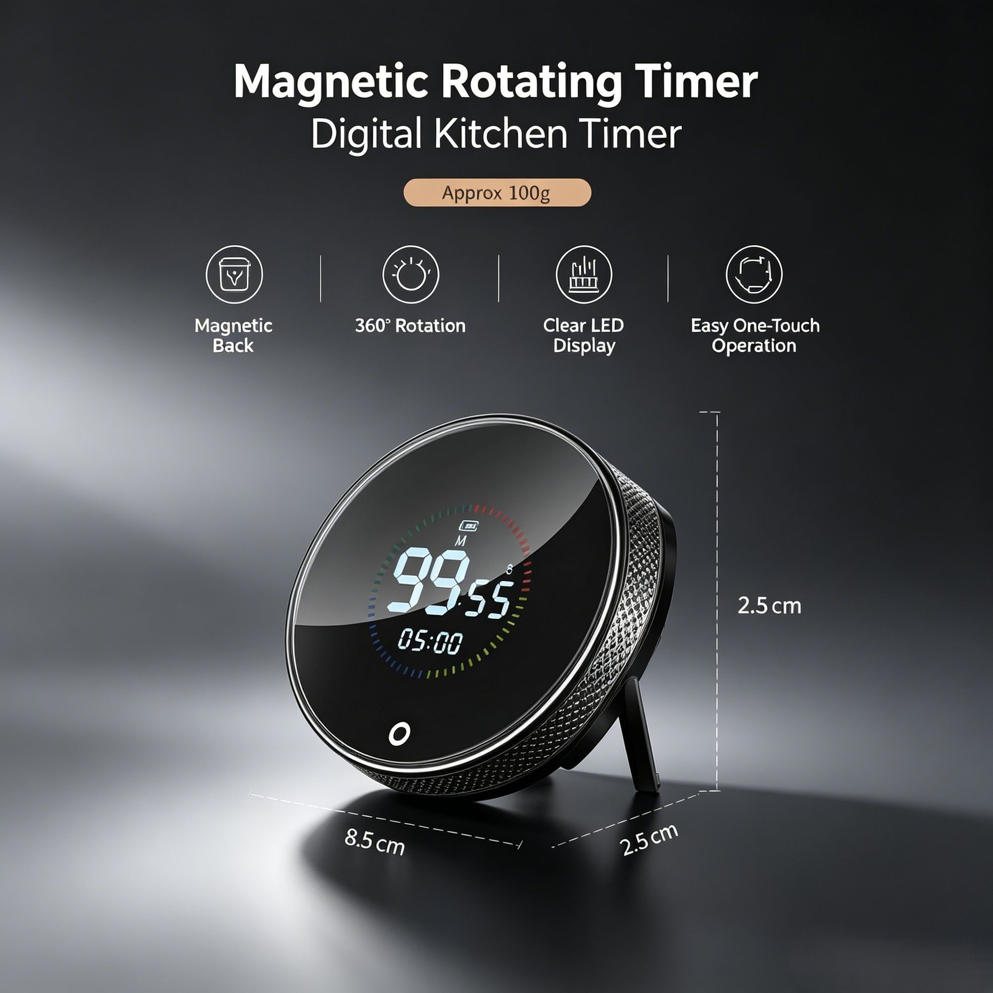 USB Rechargeable Magnetic Rotary Digital Kitchen Timer