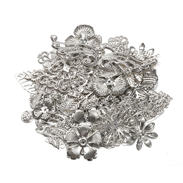 50g/lot Mixed Metal Flower Petals Filigree Wraps Clutches White