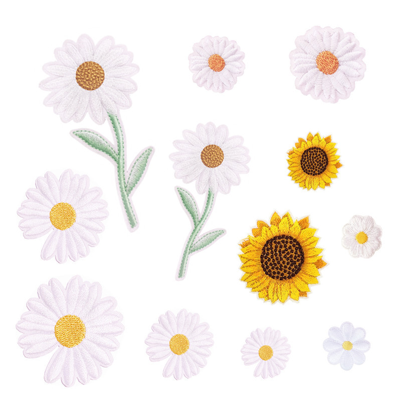 12 Pieces Embroidered Patches Iron-on Fabric Sew-on Patch Floral Pattern Mini Sunflower Embroidered Patches for Clothes Jeans Hat Backpacks