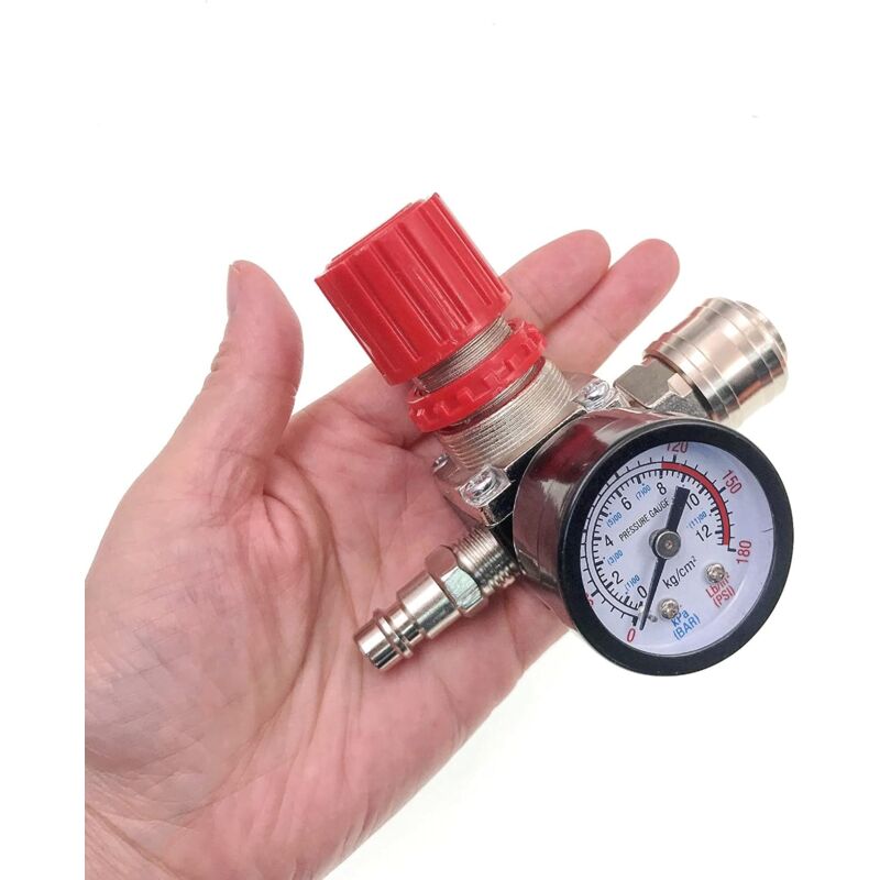1/4" Pressure Reducer for Compressed Air, Pressure Reducer, 4 Holes with Gauge for Compressor