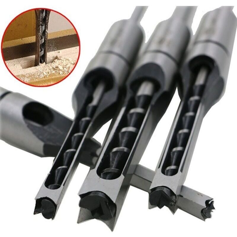 Wood Drill Bit Set for Square Holes, Compatible with Mortise and Tenon Joints, Deep Square Holes Cutting Tools for Woodworking