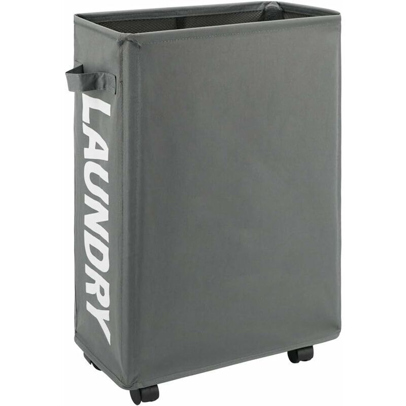 22" Narrow Rolling Laundry Hamper with Handle and Wheels, Collapsible Laundry Hamper, Foldable Laundry Sorter and Organizer, Large Storage Basket (Gray)