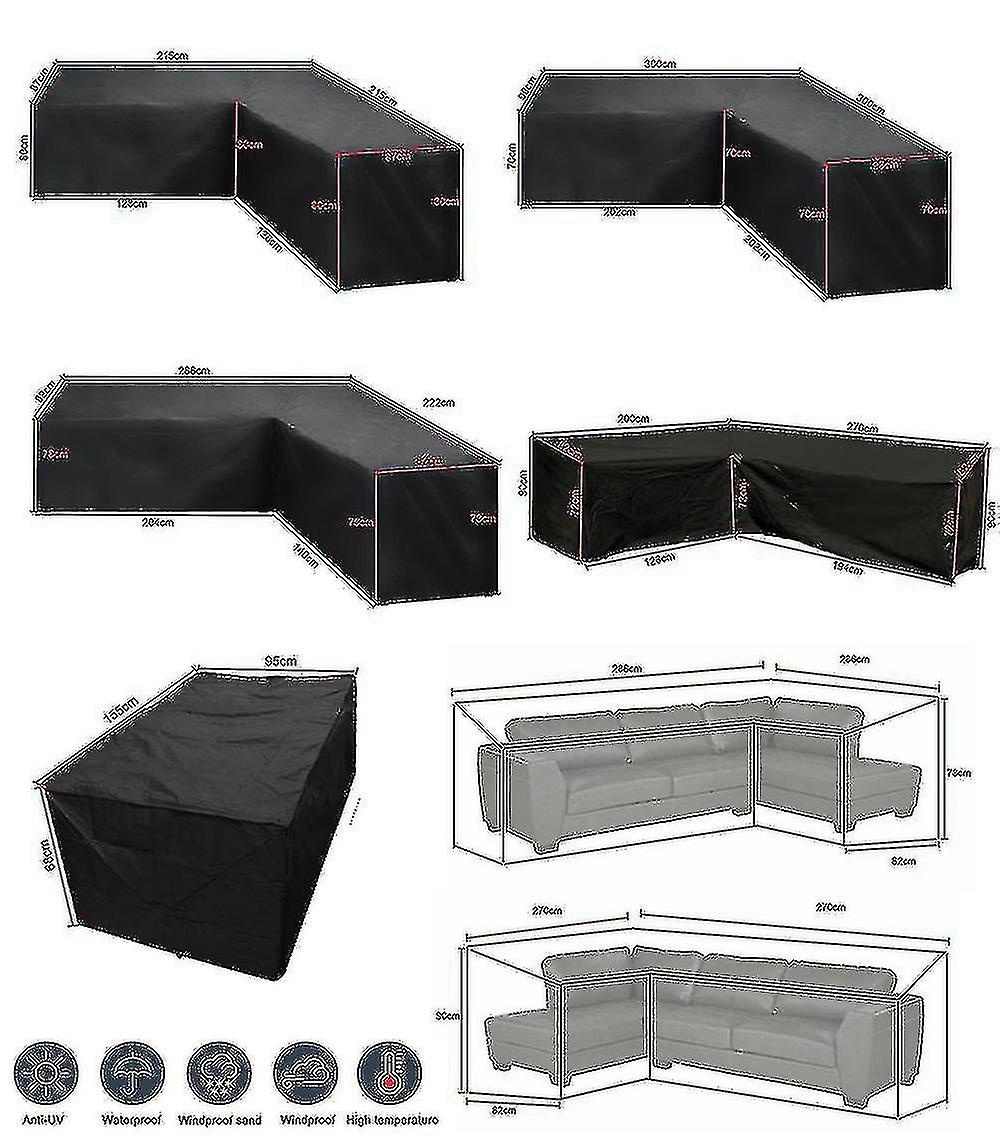 12 Sizes L-Shape All-Weather Cover Waterproof Rattan Corner Furniture Protector Garden Patio Outdoor Sofa Cover Dust Cover270*200*82cm