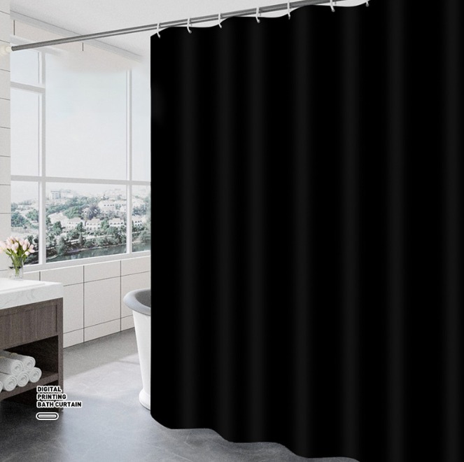 Black Shower Curtain Solid Color Waterproof Mildew Resistant Shower Cu