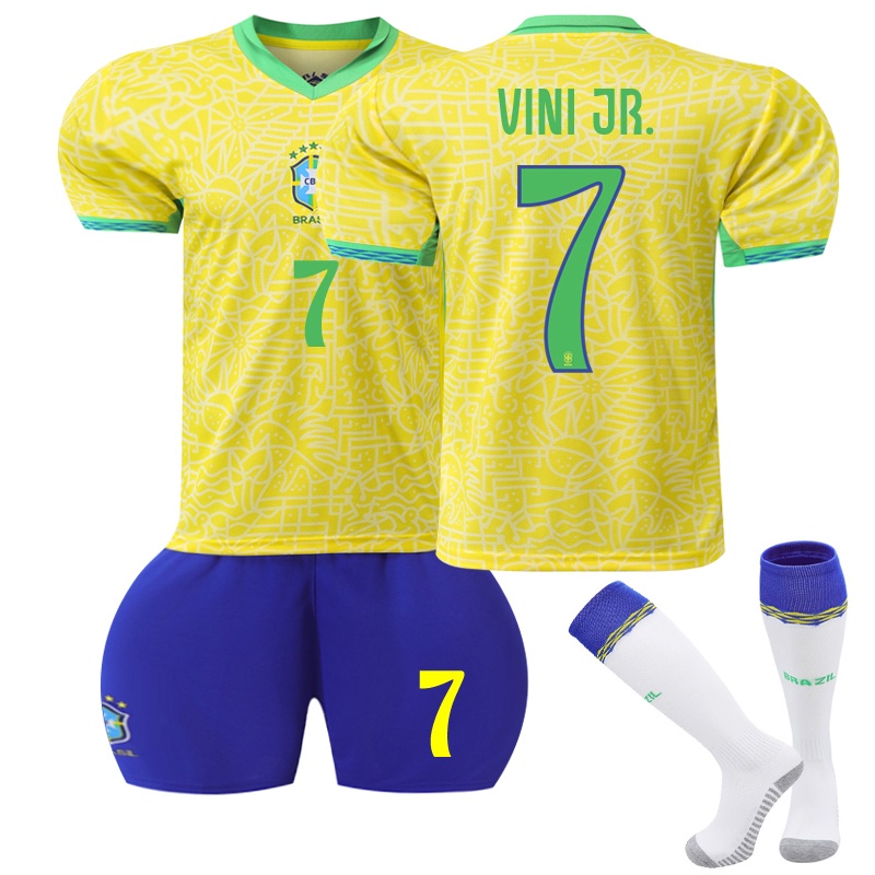 2024-2025 Brazil Home Kids Football Shirt #7 Vinicius Vini JR - Perfect 26