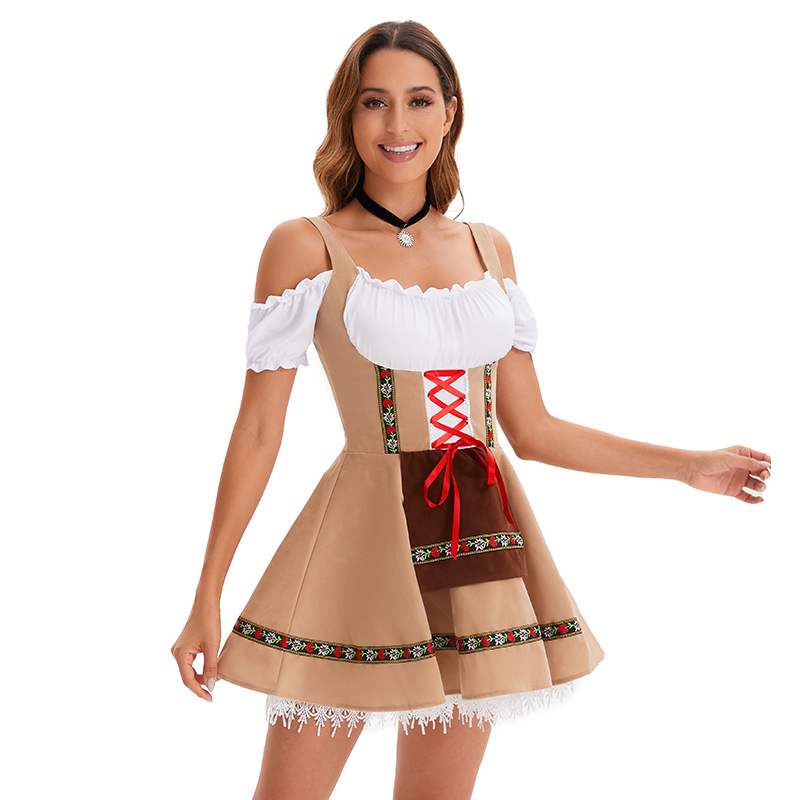 Oktoberfest Costume Carnival Party Beer Costume Girl Dress Set 31643 brown S/M