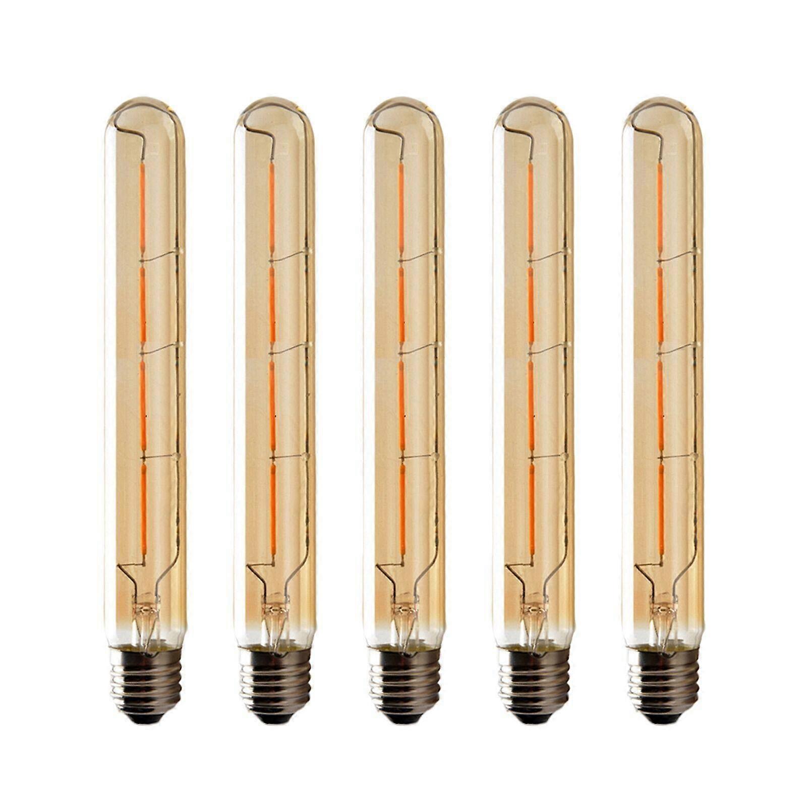 5-pack T225 Long Tube Bulbs, LED Edison Filament, 4W E27 Socket Warm White, Yellow Glass for Decorative Light Bulb, AC 220-240V—yux