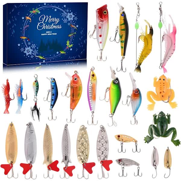 Fishing Advent Calendar 2024 - Set of Fishing Lures, Fishing Equipment for Adults Men Boys, Fishing Accessories (24 pcs)