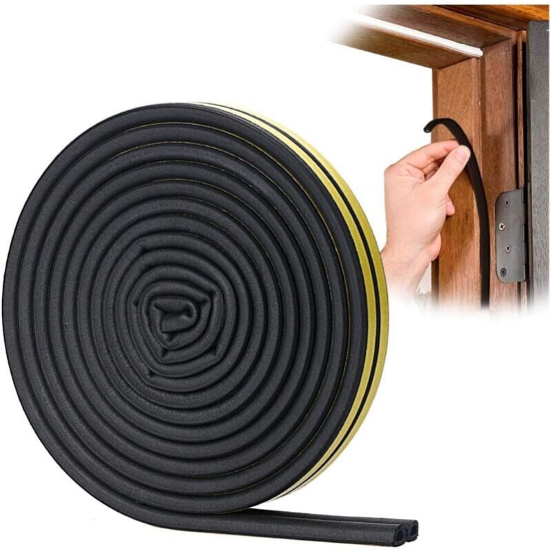 Black 6 meter D-profile Weather Strip, Door and Window Seal with Strong Adhesion, Soundproof and Weatherproof