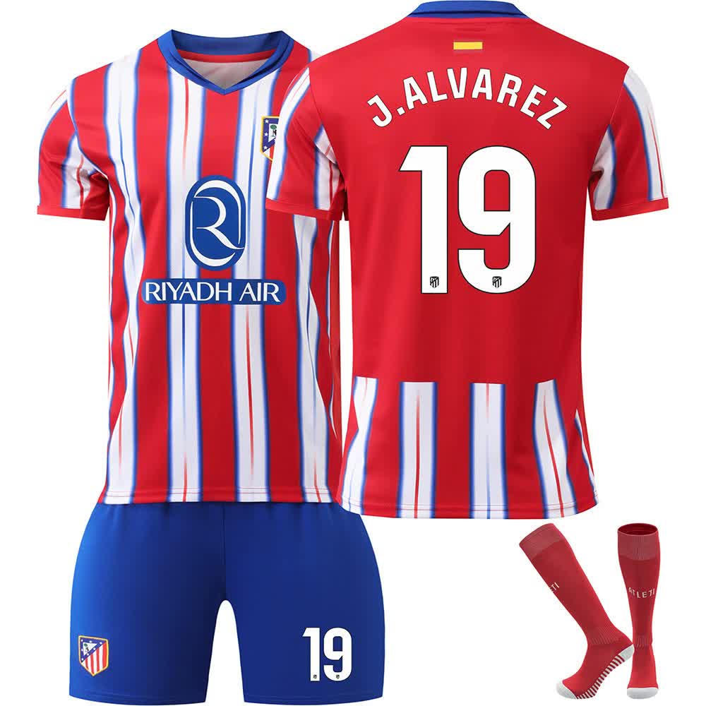 Atletico Madrid 2024-25 Home Football Shirt No.19 J.Alvarez for Kids & Adults 26