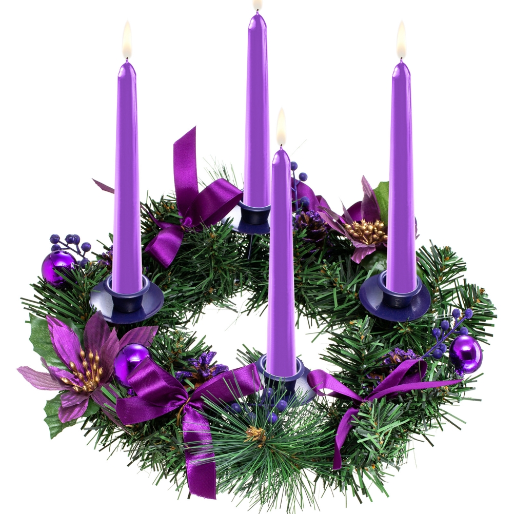 |NN| Advent Candle Holder Wreath, Moldable Durable Metal Base Christmas Decoration with Thick Fir Lush Golden Ornaments 4 Cones 4 Ribbons 4