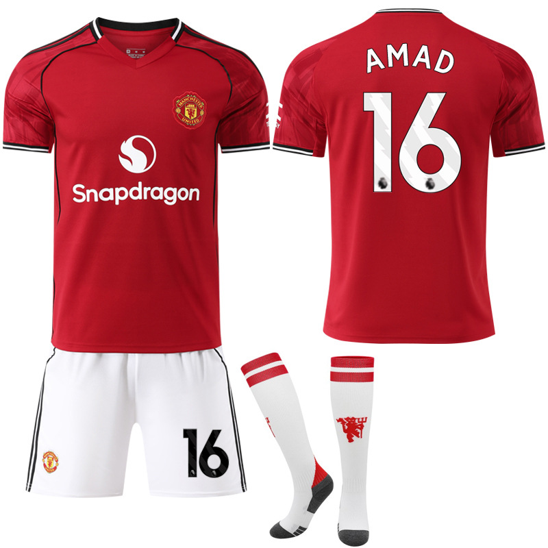 Manchester United Home Kids Adult Football Shirt with Socks 2025-2026 No.16 AMAD No.16 AMAD 22